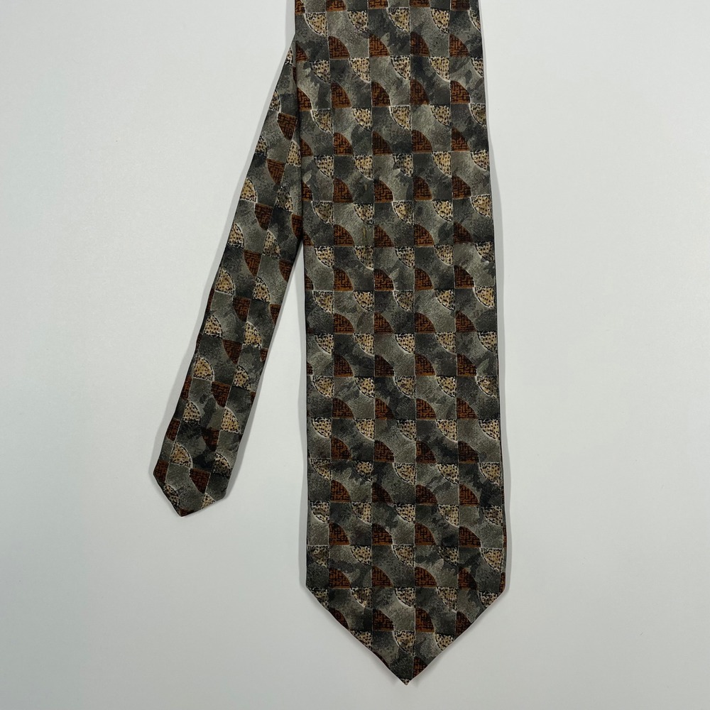 Louis Roth Grey Brown Geometric Silk Necktie Mens OS